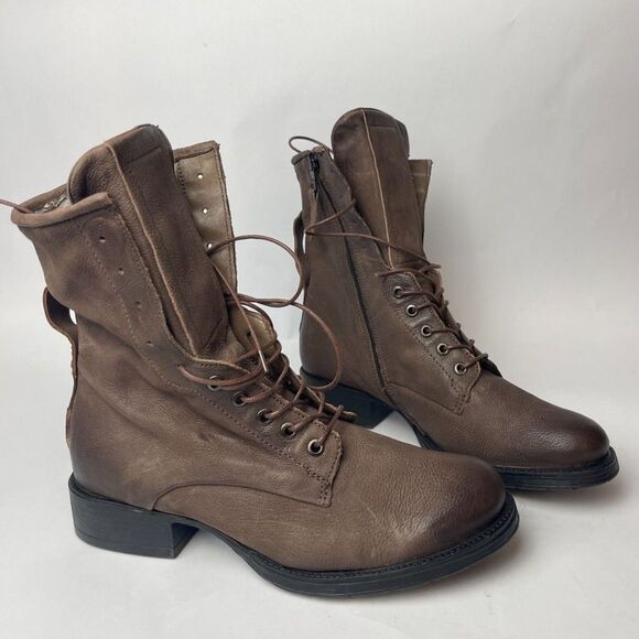 NWOB Miz Mooz Nala Brown Leather Lace-Up Combat Boots - Women's Size 40 - Picture 1 of 6